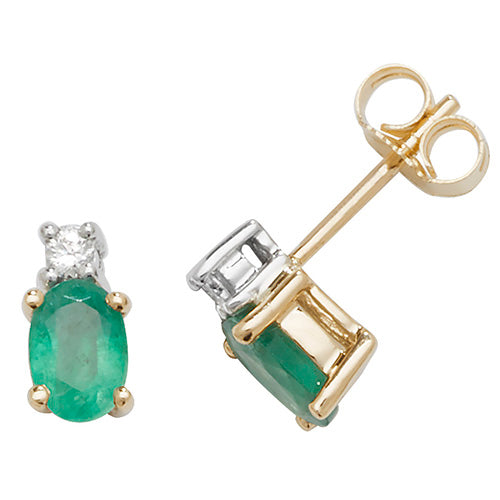 Emerald and Diamond Earring in 9K Gold