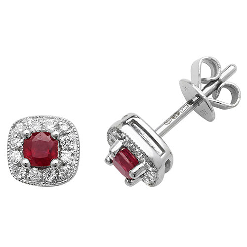 Ruby and Diamond Earring in 9K White Gold