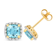 Blue Topaz & Diamond Earring in 9K Gold
