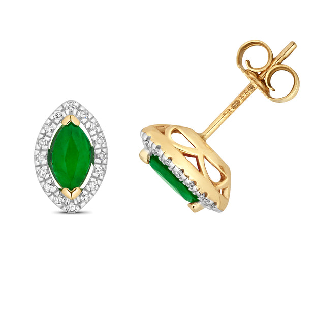 Emerald and Diamond Studs Earring in 9K Gold