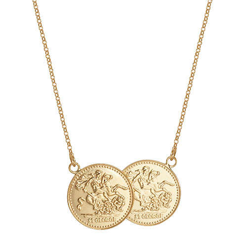 Silver Ladies' Yellow Gold Plated Gold Plated Full Double Soverign Coin Pattern Necklace