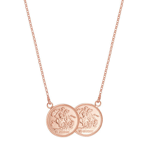 Silver Ladies' Rose Gold Plated Gold Plated HAlf Double Soverign Coin Pattern Necklace