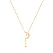 9K Yellow Gold Moon With Drop Star Necklace