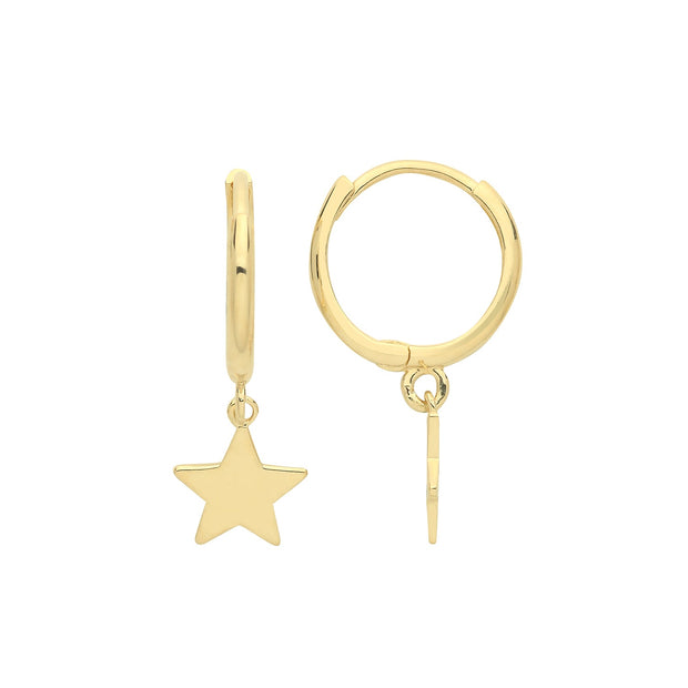 9K Yellow Gold Star Charm  Earrings