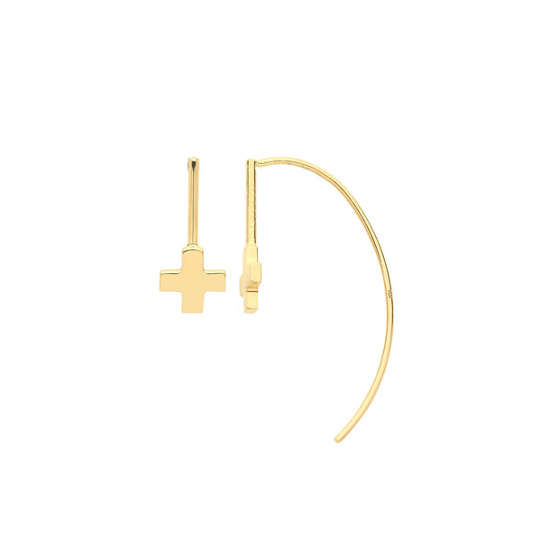 9K Yellow Gold Wind On Cross  Earrings