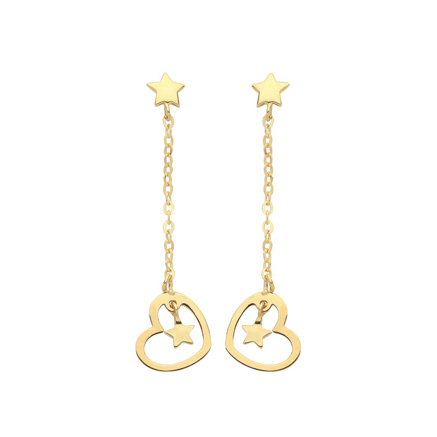 9K Yellow Gold Heart & Star  Earrings