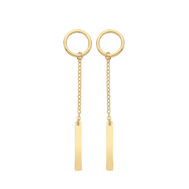 9K Yellow Gold Open Circle & Bar  Earrings