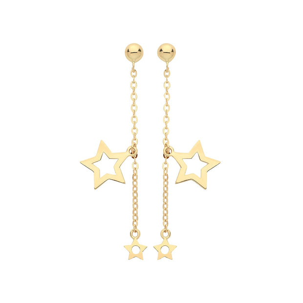 9K Yellow Gold Double Star Earrings