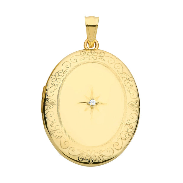 9K Yellow Gold Oval Diamond Locket