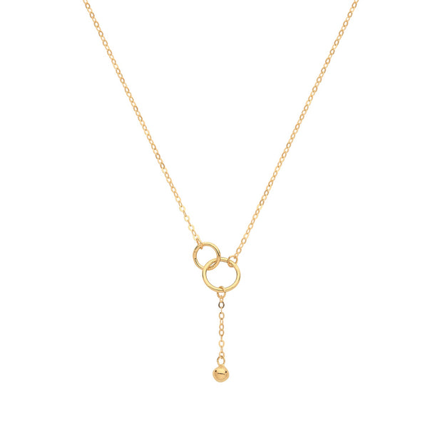 9K Yellow Gold Double Circle With Drop Chain Necklace
