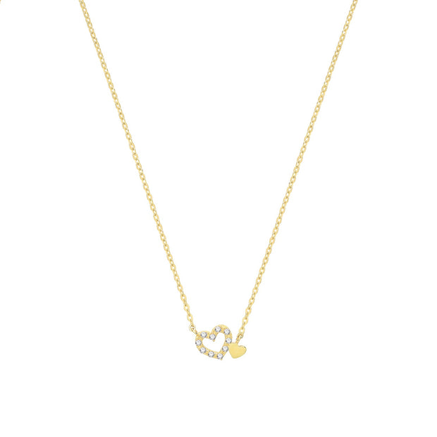 9K Yellow Gold Double Heart Necklace