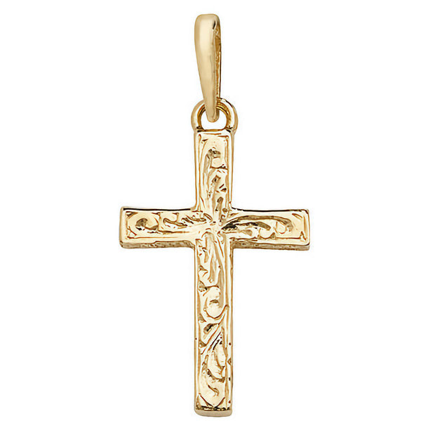9K Yellow Gold Patterned Cross Pendant