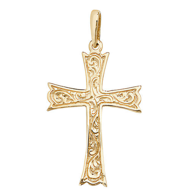 9K Yellow Gold Patterned Cross Pendant