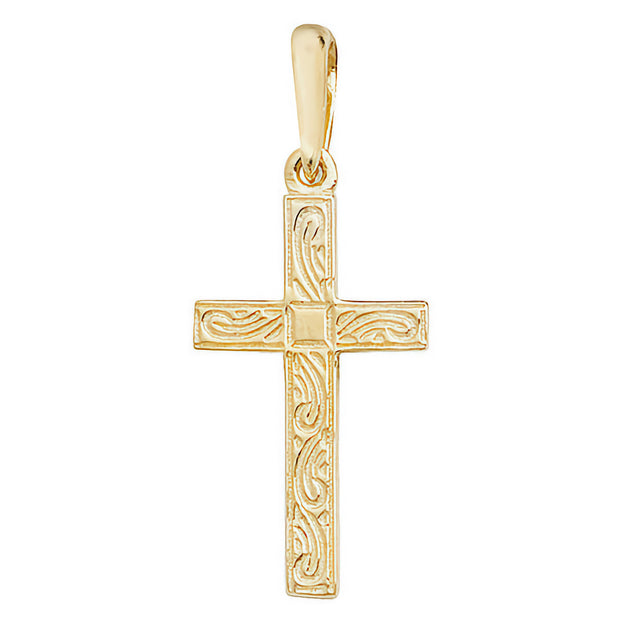 9K Yellow Gold Engraved Cross Pendant