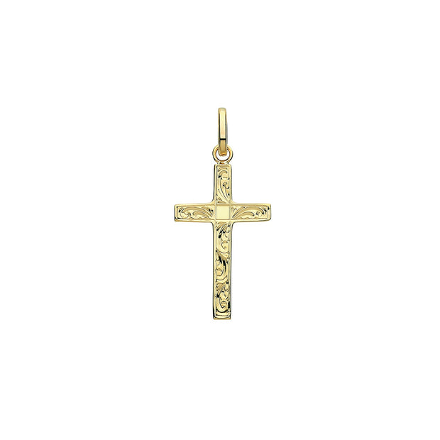 9K Yellow Gold Semi Solid Cross H Engraved