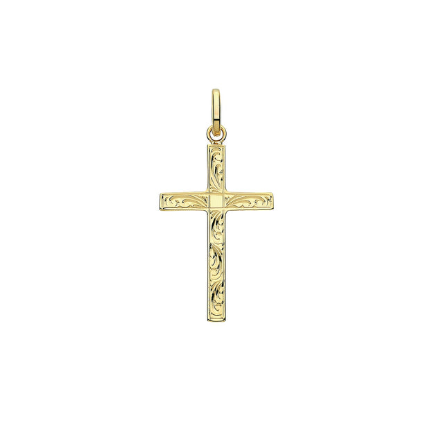 9K Yellow Gold Semi Solid Cross H Engraved