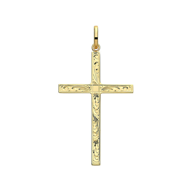 9K Yellow Gold Semi Solid Cross H Engraved