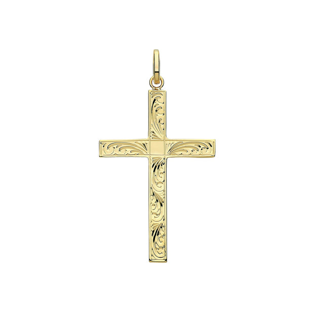 9K Yellow Gold Semi Solid Cross H Engraved