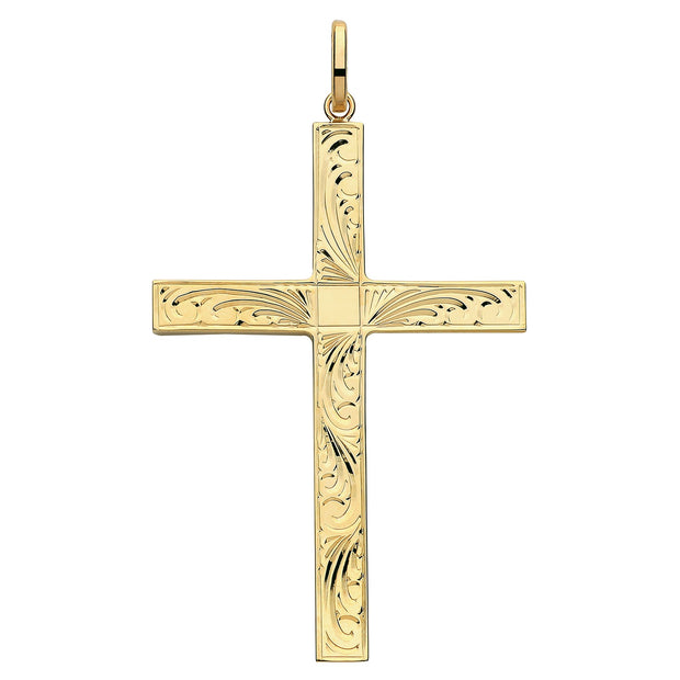 9K Yellow Gold Semi Solid Cross H Engraved