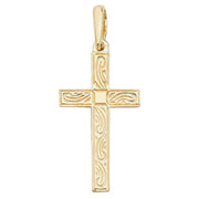 9K Yellow Gold Engraved Cross Pendant