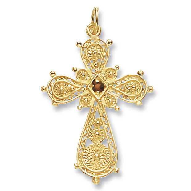 9K Yellow Gold Filigree Cross Pendant