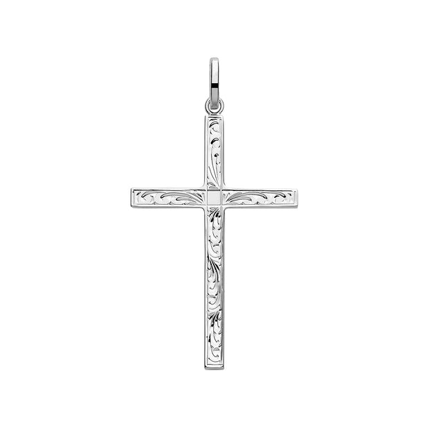 Silver Solid Cross H Engraved