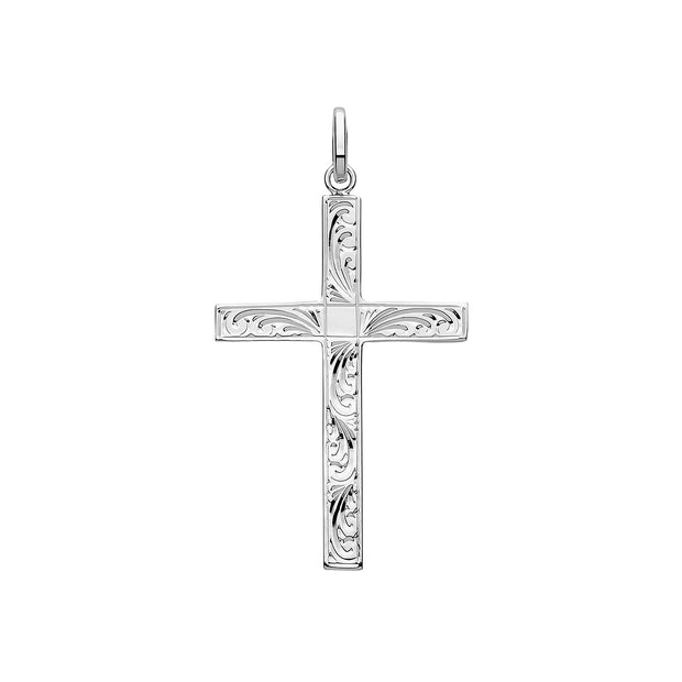 Silver Solid Cross H Engraved