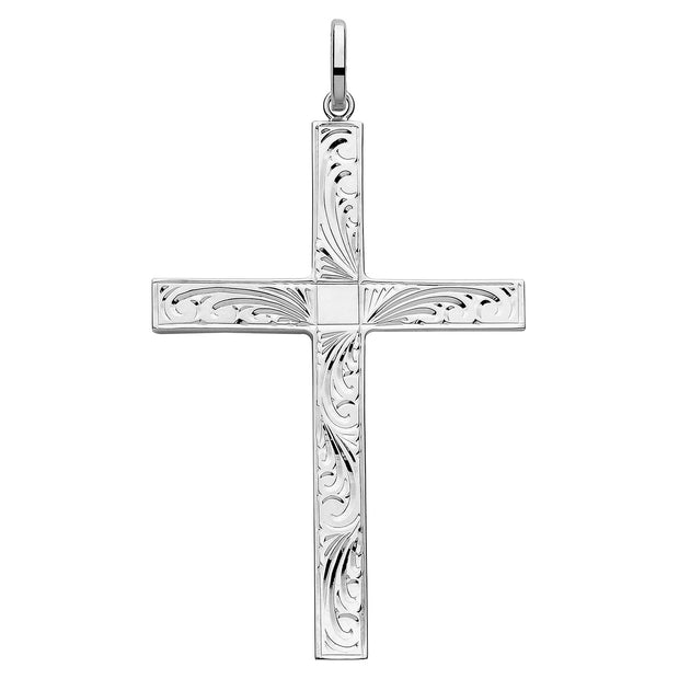 Silver Solid Cross H Engraved