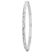 Silver Ladies' Oval Dia Cut Hinged Bangle
