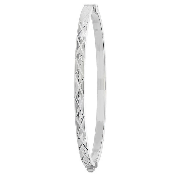 Silver Ladies' Oval Dia Cut Hinged Bangle