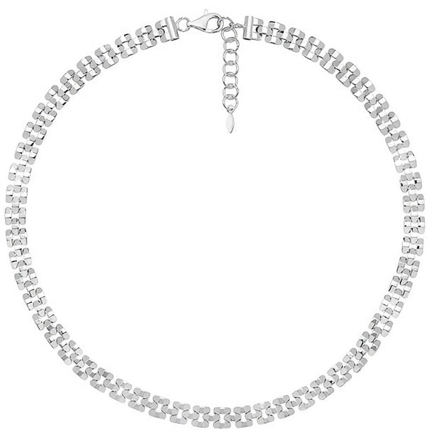 Silver Ladies' Rhodium Plated Watch Link Necklace