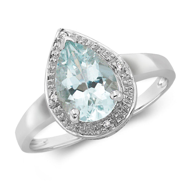 Aquamarine and Diamond Ring in 9K White Gold