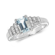 Aquamarine and Diamond Ring in 9K White Gold