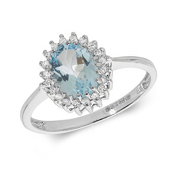 Aquamarine and Diamond Ring in 9K White Gold