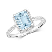 Aquamarine and Diamond Ring in 9K White Gold