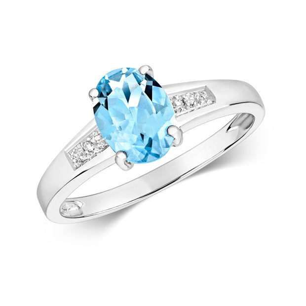 Aquamarine and Diamond Ring in 9K White Gold
