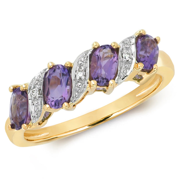 Amethyst and Diamond Ring in 9K Gold