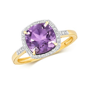 Amethyst & Diamond Ring in 9K Gold