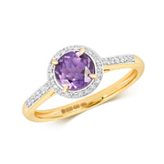 Amethyst & Diamond Ring in 9K Gold