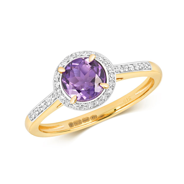 Amethyst & Diamond Ring in 9K Gold