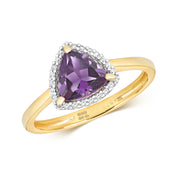 Amethyst & Diamond Ring in 9K Gold