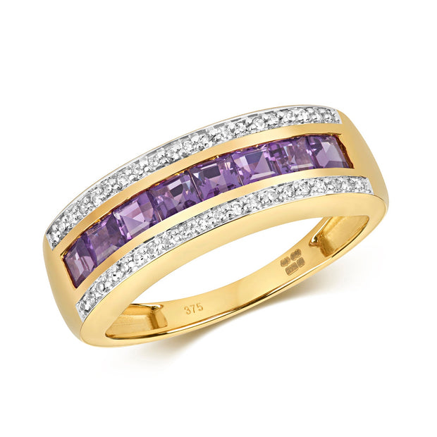 Amethyst & Diamond Ring in 9K Gold