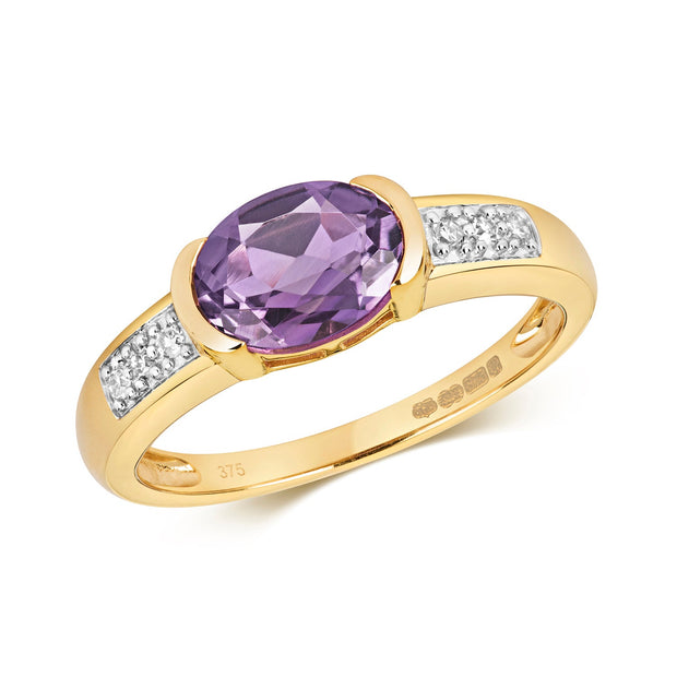 Amethyst & Diamond Ring in 9K Gold