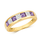 Amethyst & Diamond Ring in 9K Gold