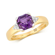 Amethyst & Diamond Ring in 9K Gold
