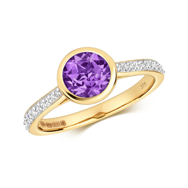 Amethyst & Diamond Ring in 9K Gold