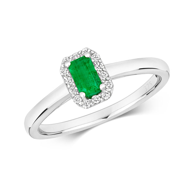 Emerald and Diamond Ring in 9K White Gold
