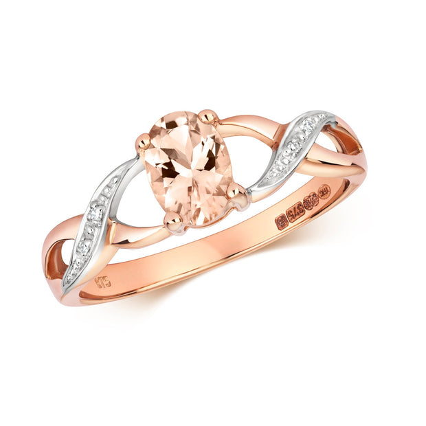 Morganite and Diamond Ring in 9K Rose Gold