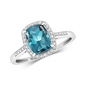 London Blue Topaz and Diamond Ring in 9K White Gold