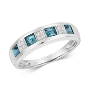 London Blue Topaz and Diamond Ring in 9K White Gold